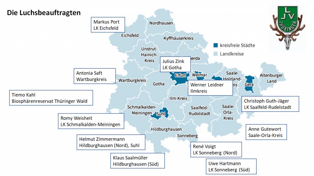 Übersicht Karte Luchsbeauftragte in Thüringen